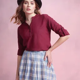DressBerry Mandarin Collar Roll-Up Sleeves Top-image-21