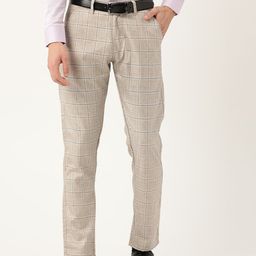 SOJANYA Men Grey Melange & Navy Blue Smart Fit Checked Formal Trousers-picture-0