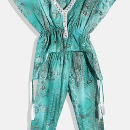 Readiprint Fashions Girls Floral Printed Mirror Work Pure Cotton Kaftan Top With Trousers-picture-15