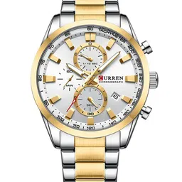 Curren Unisex Patterned Dial & Bracelet Style Straps Analogue Watch CR-8445-TT-White image 2