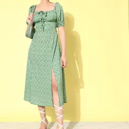 ANVI Be Yourself Floral Printed Tie-Up Neck Chiffon Midi Dress-image-52