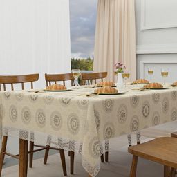 Kuber Industries Cream-Coloured & Grey Ethnic Motifs PVC 6-Seater Rectangle Table Cover image 3