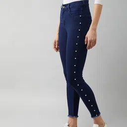 DOLCE CRUDO Women Navy Blue Embellished Skinny Fit High-Rise Stretchable Jeans-image-55