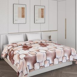 Monte Carlo Beige & Brown Geometric Printed Mild Winter 600 GSM Double Bed Blanket-67