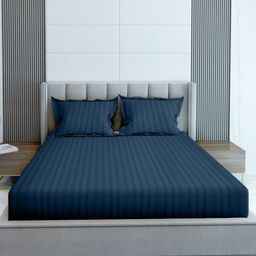 LABHAM Simple Living Blue Striped Cotton 210 TC King Bedsheet with 2 Pillow Covers-image-91
