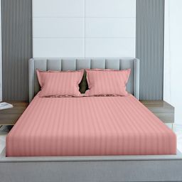 LABHAM Simple Living Pink Striped Cotton 210 TC King Bedsheet with 2 Pillow Covers-image-93