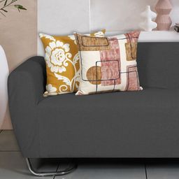 Ode & Cleo White & Mustard Set of 5 Floral Square Cushion Covers image 5