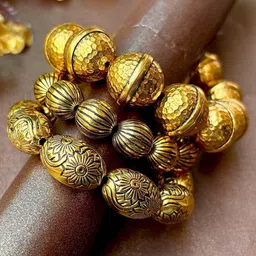 UnfoldSelf Set of 3 Gold Plated Beaded Adjustable Elasticated Bracelets Stack image 2
