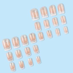 the pink truck 24-Pcs Artificial Reusable Nails In Star Glitter Manicure Design With Glue image 2