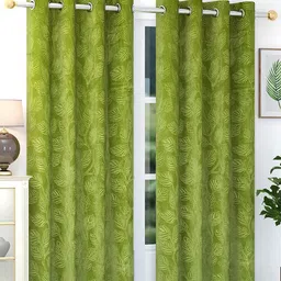 RIDHAAN Green 2 Pieces Floral Room Darkening Long Door Velvet Curtains-picture-11