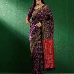 DIVASTRI Ethnic Motifs Woven Design Zari Banarasi Saree-16