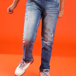TALES & STORIES Boys Blue Slim Fit Mid-Rise Low Distress Stretchable Jeans-16