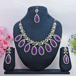 VATSALYA creation Rhodium-Plated Artificial Stone Studded Jewellery Set-image-30
