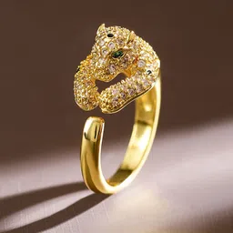Rubans 18K Gold Plated Demi Fine Panther Motif Cubic Zirconia Studded Openable Ring image 3