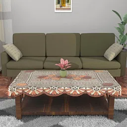 Kuber Industries Brown & White Self-Design Cotton 4-Seater Rectangular Table Cover image 3
