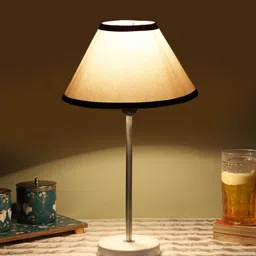 Devansh White & Black Textured Cotton Shade Frustum Shape Table Lamp image 5