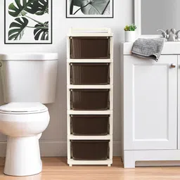 Kuber Industries Ivory Brown 5 Layer Plastic Modular Storage Drawer Organizer with Wheels image 3
