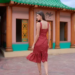 Stylecast X Hersheinbox Ruffled Satin Finish A-Line Midi Dress image 5
