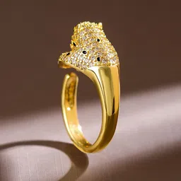 Rubans 18K Gold Plated Demi Fine Panther Motif Cubic Zirconia Studded Openable Ring image 2