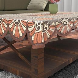 Kuber Industries Brown & White Self-Design Cotton 4-Seater Rectangular Table Cover image 4