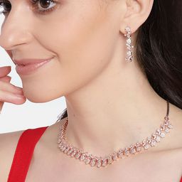 JEWELS GEHNA Rose Gold-Plated AD-Studded Handcrafted Jewellery Set-image-68