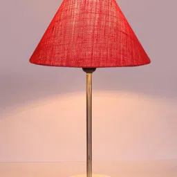 Devansh Pink& White Textured Jute Shade Frustum Shape Table Lamp image 4