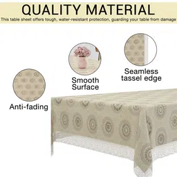 Kuber Industries Cream-Coloured & Grey Ethnic Motifs PVC 6-Seater Rectangle Table Cover image 2