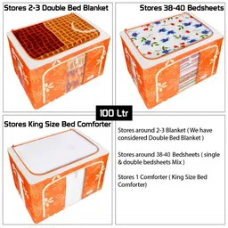 BlushBees Orange & Cream-Color Printed Multi-Utility Wardrobe Organisers image 4