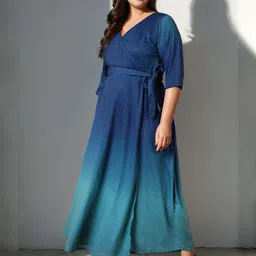 Amydus Women Plus Size Blue & Teal Tie and Dye Maxi Wrap  Dress-24