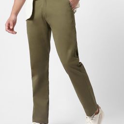 Urbano Fashion Men Olive Green Slim Fit Solid Regular Trousers-image-50
