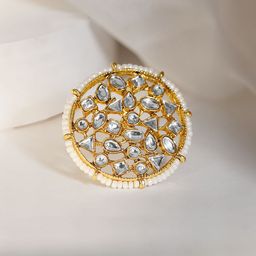 Rubans 22K Gold Plated Kundan Stone Studded Adjustable Finger Ring-image-13