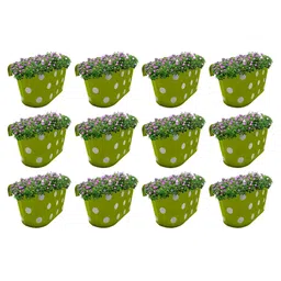 Garden Deco 12 Pieces Green & White Polka Dots Printed Double Hook Metal Planters-44
