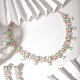 Rubans 22K Rose Gold Plated Mint Green Sapphire & CZ Studded Jewelry Set Design-48