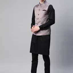 ESSAS club Men Geometric Thread Work Nehru Jacket with Pocket Square image 5