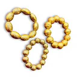UnfoldSelf Set of 3 Gold Plated Beaded Adjustable Elasticated Bracelets Stack image 3