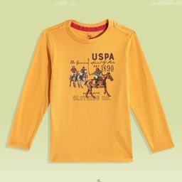 U.S. Polo Assn. Kids Boys Yellow & Brown Brand Logo Printed Pure Cotton T-shirt-picture-6