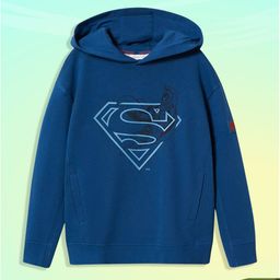 Mango Kids Boys Blue Pure Cotton Superman Printed Hooded Sweatshirt-image-4