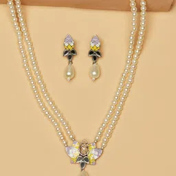 Voylla Women Silver Plated & Yellow Antique Elegance Filigree Faux Pearls Jewellery Set-image-20