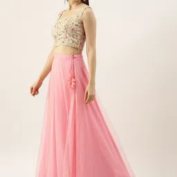 Ethnovog Peach-ColouredGreen Embroidered Sequinned Made to Measure LehengaBlouse With Dupatta image 2