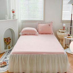 JC HOME Pink & White Solid Polycotton 3 Piece Double Queen Regular Bedding Set-7