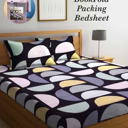 Arrabi Bookfold Black & Grey Geometric Printed 300 TC King Bedsheet With 2 Pillow Covers-image-58