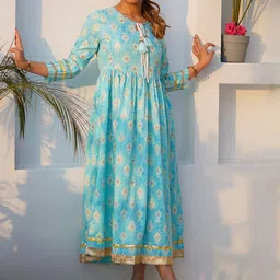 Libas Ethnic Motifs Printed Tie-Up Neck Cotton Fit and Flare Ethnic Dress-94
