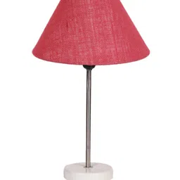 Devansh Pink& White Textured Jute Shade Frustum Shape Table Lamp image 2