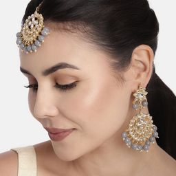 I Jewels Grey & White Floral Studded Gold Plated Jewellery Set-image-70