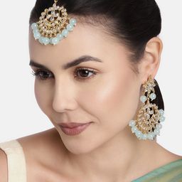 I Jewels Blue & White Floral Studded Gold Plated Jewellery Set-image-126