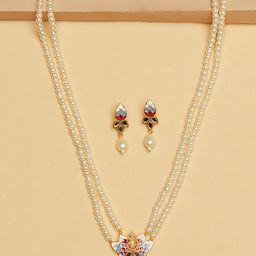 Voylla Gold-Plated Off White Faux Pearl Layered Jewellery Set-21