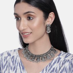 I Jewels Oxidized Silver-Plated Traditional Handcrafted Jewellery Set-82