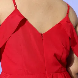 Berrylush Curve Plus Size Red Cold-Shoulder Layered Crepe Maxi Dress image 3