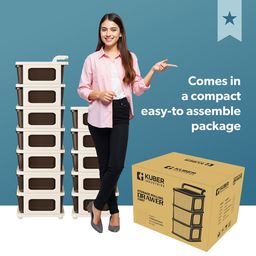 Kuber Industries Ivory Brown 2 Layer Plastic Modular Storage Drawer Organizer with Wheels image 3