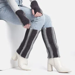 Magic Needles Unisex Striped Acrylic Winter Gloves & Legwarmers-image-53